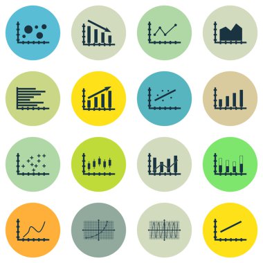 Grafikler, diyagramlar ve istatistik simgeler kümesi. Premium Kalite simgesi derleme. Simgeler, Web, uygulama ve kullanıcı arabirimi tasarımı için kullanılabilir. Vektör çizim, Eps10.