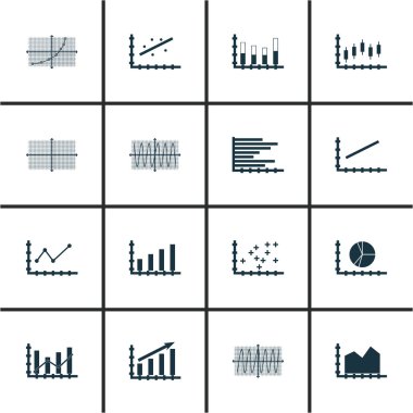 Grafikler, diyagramlar ve istatistik simgeler kümesi. Premium Kalite simgesi derleme. Simgeler, Web, uygulama ve kullanıcı arabirimi tasarımı için kullanılabilir. Vektör çizim, Eps10.
