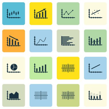 Grafikler, diyagramlar ve istatistik simgeler kümesi. Premium Kalite simgesi derleme. Simgeler, Web, uygulama ve kullanıcı arabirimi tasarımı için kullanılabilir. Vektör çizim, Eps10.