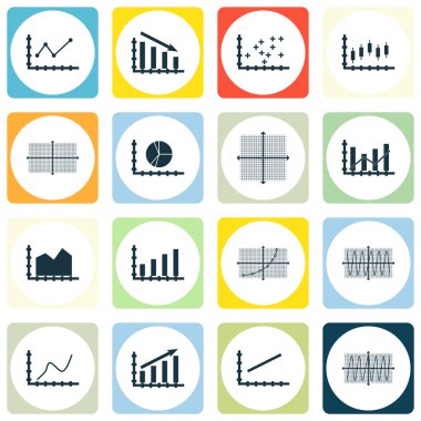 Grafikler, diyagramlar ve istatistik simgeler kümesi. Premium Kalite simgesi derleme. Simgeler, Web, uygulama ve kullanıcı arabirimi tasarımı için kullanılabilir. Vektör çizim, Eps10.