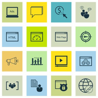 Set Seo, Pazarlama Ve Reklam Simgeleri Odak Grubu, Web Sitesi Optimizasyonu, Viral Pazarlama Ve Daha Fazlası. Üstün Kaliteli Eps10 Vektör İllüstrasyon Mobil, Uygulama, Ui Tasarım için.