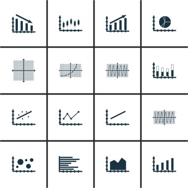 Grafikler, diyagramlar ve istatistik simgeler kümesi. Premium Kalite simgesi derleme. Simgeler, Web, uygulama ve kullanıcı arabirimi tasarımı için kullanılabilir. Vektör çizim, Eps10.