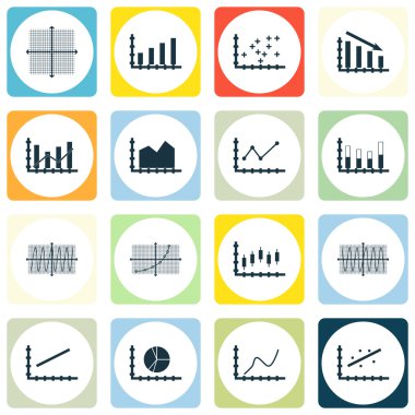 Grafikler, diyagramlar ve istatistik simgeler kümesi. Premium Kalite simgesi derleme. Simgeler, Web, uygulama ve kullanıcı arabirimi tasarımı için kullanılabilir. Vektör çizim, Eps10.