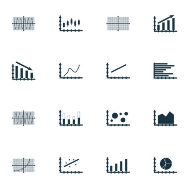Grafikler, diyagramlar ve istatistik simgeler kümesi. Premium Kalite simgesi derleme. Simgeler, Web, uygulama ve kullanıcı arabirimi tasarımı için kullanılabilir. Vektör çizim, Eps10.