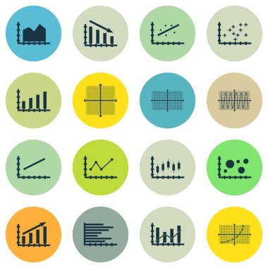 Grafikler, diyagramlar ve istatistik simgeler kümesi. Premium Kalite simgesi derleme. Simgeler, Web, uygulama ve kullanıcı arabirimi tasarımı için kullanılabilir. Vektör çizim, Eps10.