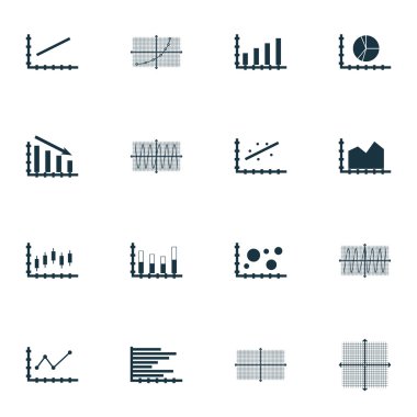 Grafikler, diyagramlar ve istatistik simgeler kümesi. Premium Kalite simgesi derleme. Simgeler, Web, uygulama ve kullanıcı arabirimi tasarımı için kullanılabilir. Vektör çizim, Eps10.