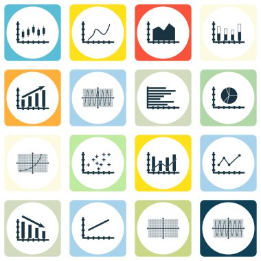Grafikler, diyagramlar ve istatistik simgeler kümesi. Premium Kalite simgesi derleme. Simgeler, Web, uygulama ve kullanıcı arabirimi tasarımı için kullanılabilir. Vektör çizim, Eps10.