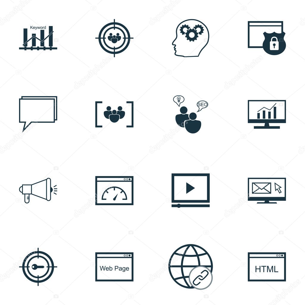 Set Of SEO, Marketing And Advertising Icons On Link Building, Viral Marketing, Page Speed And More. Premium Quality EPS10 Vector Illustration For Mobile, App, UI Design.