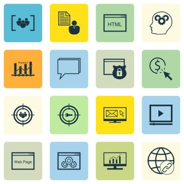Set Seo, Pazarlama Ve Reklam Simgeleri Web Sitesi Optimizasyonu, Anahtar Kelime Sıralaması, Odak Grubu Ve Daha Fazlası. Üstün Kaliteli Eps10 Vektör İllüstrasyon Mobil, Uygulama, Ui Tasarım için.
