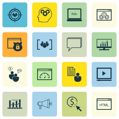 Set Seo, Pazarlama Ve Reklam Simgeleri Viral Pazarlama, Sayfa Hızı, Kapsamlı Analitik Ve Daha Fazlası. Üstün Kaliteli Eps10 Vektör İllüstrasyon Mobil, Uygulama, Ui Tasarım için.