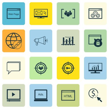 Set Seo, Pazarlama ve Reklam Simgeleri Kapsamlı Analitik, Web Sayfası, Görüntülü Reklam Ve Daha Fazlası. Üstün Kaliteli Eps10 Vektör İllüstrasyon Mobil, Uygulama, Ui Tasarım için.