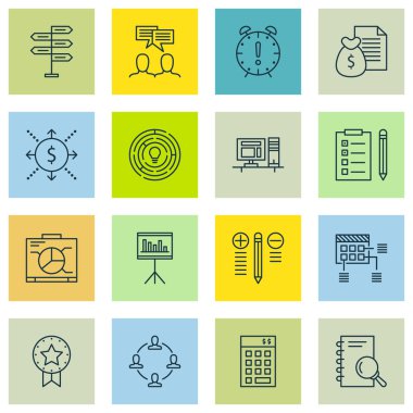 Karar Verme, İstatistikler, Görev Listesi ve Daha Fazlası Üzerine Proje Yönetimi Simgeleri Kümesi. Üstün Kaliteli Eps10 Vektör İllüstrasyon Mobil, Uygulama, Ui Tasarım için.