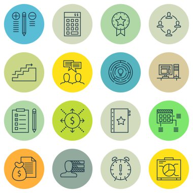 Proje Yönetimi Simgeleri Set On Workspace, En İyi Çözüm, Ödül ve Daha Fazlası. Üstün Kaliteli Eps10 Vektör İllüstrasyon Mobil, Uygulama, Ui Tasarım için.