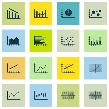 Grafikler, diyagramlar ve istatistik simgeler kümesi. Premium Kalite simgesi derleme. Simgeler, Web, uygulama ve kullanıcı arabirimi tasarımı için kullanılabilir. Vektör çizim, Eps10.