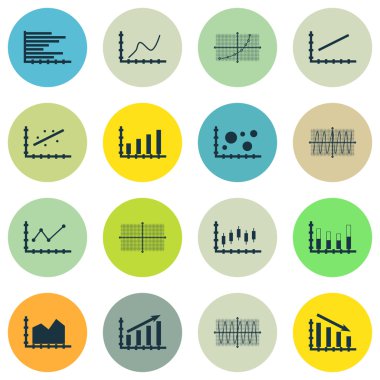Grafikler, diyagramlar ve istatistik simgeler kümesi. Premium Kalite simgesi derleme. Simgeler, Web, uygulama ve kullanıcı arabirimi tasarımı için kullanılabilir. Vektör çizim, Eps10.