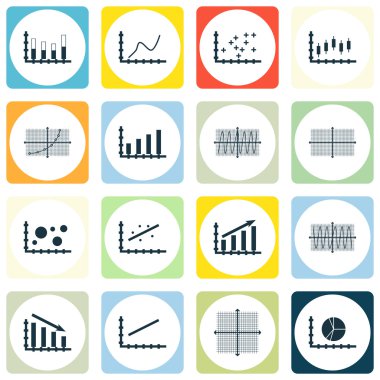 Grafikler, diyagramlar ve istatistik simgeler kümesi. Premium Kalite simgesi derleme. Simgeler, Web, uygulama ve kullanıcı arabirimi tasarımı için kullanılabilir. Vektör çizim, Eps10.