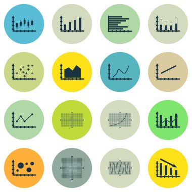 Grafikler, diyagramlar ve istatistik simgeler kümesi. Premium Kalite simgesi derleme. Simgeler, Web, uygulama ve kullanıcı arabirimi tasarımı için kullanılabilir. Vektör çizim, Eps10.