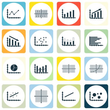 Grafikler, diyagramlar ve istatistik simgeler kümesi. Premium Kalite simgesi derleme. Simgeler, Web, uygulama ve kullanıcı arabirimi tasarımı için kullanılabilir. Vektör çizim, Eps10.