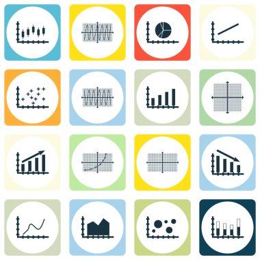 Grafikler, diyagramlar ve istatistik simgeler kümesi. Premium Kalite simgesi derleme. Simgeler, Web, uygulama ve kullanıcı arabirimi tasarımı için kullanılabilir. Vektör çizim, Eps10.