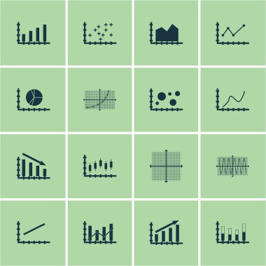 Grafikler, diyagramlar ve istatistik simgeler kümesi. Premium Kalite simgesi derleme. Simgeler, Web, uygulama ve kullanıcı arabirimi tasarımı için kullanılabilir. Vektör çizim, Eps10.