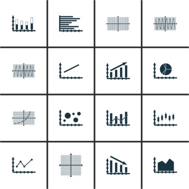Grafikler, diyagramlar ve istatistik simgeler kümesi. Premium Kalite simgesi derleme. Simgeler, Web, uygulama ve kullanıcı arabirimi tasarımı için kullanılabilir. Vektör çizim, Eps10.