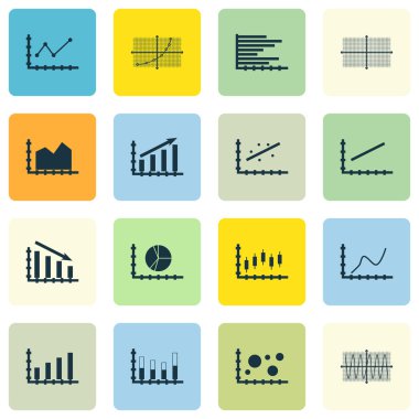 Grafikler, diyagramlar ve istatistik simgeler kümesi. Premium Kalite simgesi derleme. Simgeler, Web, uygulama ve kullanıcı arabirimi tasarımı için kullanılabilir. Vektör çizim, Eps10.