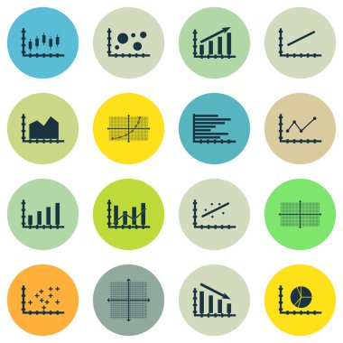 Grafikler, diyagramlar ve istatistik simgeler kümesi. Premium Kalite simgesi derleme. Simgeler, Web, uygulama ve kullanıcı arabirimi tasarımı için kullanılabilir. Vektör çizim, Eps10.