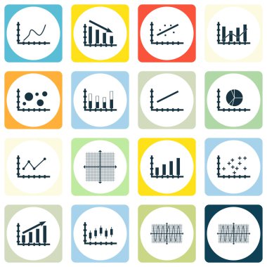 Grafikler, diyagramlar ve istatistik simgeler kümesi. Premium Kalite simgesi derleme. Simgeler, Web, uygulama ve kullanıcı arabirimi tasarımı için kullanılabilir. Vektör çizim, Eps10.