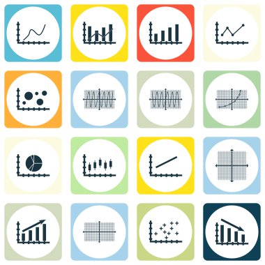 Grafikler, diyagramlar ve istatistik simgeler kümesi. Premium Kalite simgesi derleme. Simgeler, Web, uygulama ve kullanıcı arabirimi tasarımı için kullanılabilir. Vektör çizim, Eps10.