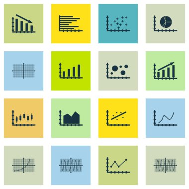 Grafikler, diyagramlar ve istatistik simgeler kümesi. Premium Kalite simgesi derleme. Simgeler, Web, uygulama ve kullanıcı arabirimi tasarımı için kullanılabilir. Vektör çizim, Eps10.