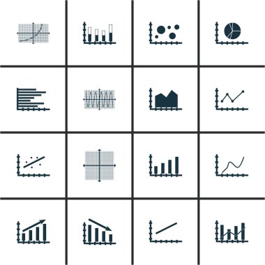 Grafikler, diyagramlar ve istatistik simgeler kümesi. Premium Kalite simgesi derleme. Simgeler, Web, uygulama ve kullanıcı arabirimi tasarımı için kullanılabilir. Vektör çizim, Eps10.