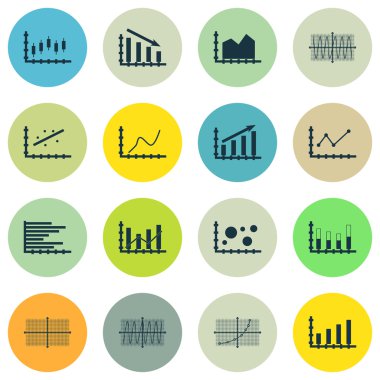Grafikler, diyagramlar ve istatistik simgeler kümesi. Premium Kalite simgesi derleme. Simgeler, Web, uygulama ve kullanıcı arabirimi tasarımı için kullanılabilir. Vektör çizim, Eps10.