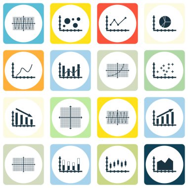 Grafikler, diyagramlar ve istatistik simgeler kümesi. Premium Kalite simgesi derleme. Simgeler, Web, uygulama ve kullanıcı arabirimi tasarımı için kullanılabilir. Vektör çizim, Eps10.