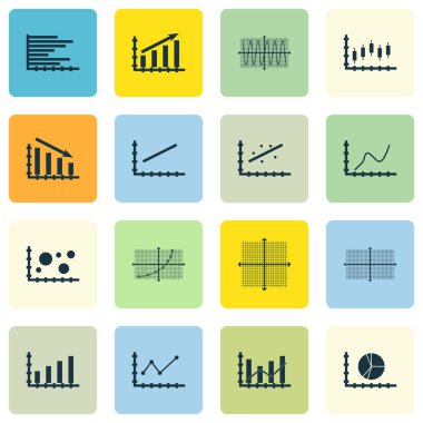 Grafikler, diyagramlar ve istatistik simgeler kümesi. Premium Kalite simgesi derleme. Simgeler, Web, uygulama ve kullanıcı arabirimi tasarımı için kullanılabilir. Vektör çizim, Eps10.