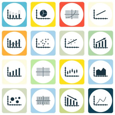 Grafikler, diyagramlar ve istatistik simgeler kümesi. Premium Kalite simgesi derleme. Simgeler, Web, uygulama ve kullanıcı arabirimi tasarımı için kullanılabilir. Vektör çizim, Eps10.