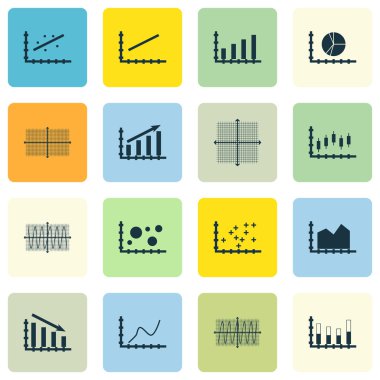 Grafikler, diyagramlar ve istatistik simgeler kümesi. Premium Kalite simgesi derleme. Simgeler, Web, uygulama ve kullanıcı arabirimi tasarımı için kullanılabilir. Vektör çizim, Eps10.