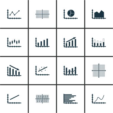 Grafikler, diyagramlar ve istatistik simgeler kümesi. Premium Kalite simgesi derleme. Simgeler, Web, uygulama ve kullanıcı arabirimi tasarımı için kullanılabilir. Vektör çizim, Eps10.