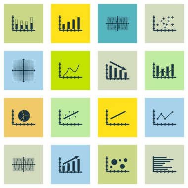 Grafikler, diyagramlar ve istatistik simgeler kümesi. Premium Kalite simgesi derleme. Simgeler, Web, uygulama ve kullanıcı arabirimi tasarımı için kullanılabilir. Vektör çizim, Eps10.