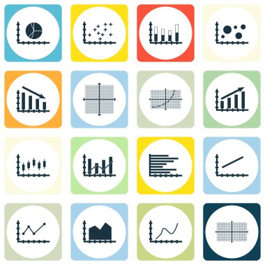 Grafikler, diyagramlar ve istatistik simgeler kümesi. Premium Kalite simgesi derleme. Simgeler, Web, uygulama ve kullanıcı arabirimi tasarımı için kullanılabilir. Vektör çizim, Eps10.