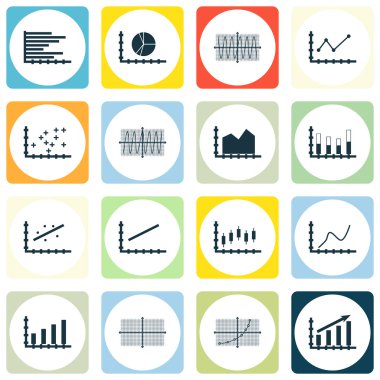 Grafikler, diyagramlar ve istatistik simgeler kümesi. Premium Kalite simgesi derleme. Simgeler, Web, uygulama ve kullanıcı arabirimi tasarımı için kullanılabilir. Vektör çizim, Eps10.