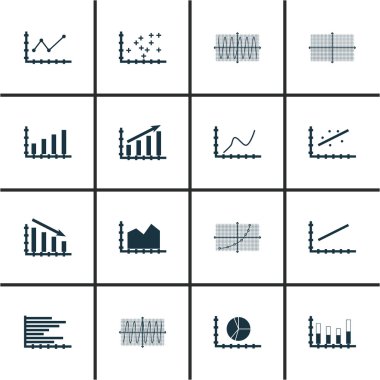 Grafikler, diyagramlar ve istatistik simgeler kümesi. Premium Kalite simgesi derleme. Simgeler, Web, uygulama ve kullanıcı arabirimi tasarımı için kullanılabilir. Vektör çizim, Eps10.