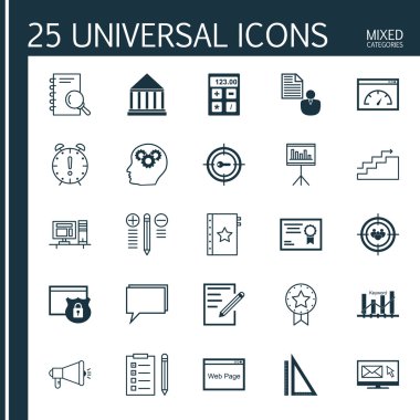 Evrensel Simgeler Not Defteri, E-posta Pazarlama, Sayfa Hızı Ve Daha Fazlası ayarlayın. Üstün Kaliteli Eps10 Vektör İllüstrasyon Mobil, Uygulama, Ui Tasarım için.