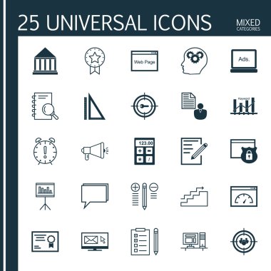 Çalışma Alanı, İstatistikler, En İyi Çözüm Ve Daha Fazlası Üzerine Evrensel Simgeler Ayarlanır. Üstün Kaliteli Eps10 Vektör İllüstrasyon Mobil, Uygulama, Ui Tasarım için.