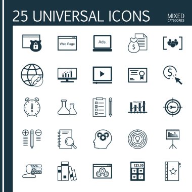 Görev Listesi, Kitap, Bağlantı Oluşturma Ve Daha Fazlası Evrensel Simgeler Ayarlayın. Üstün Kaliteli Eps10 Vektör İllüstrasyon Web, Mobil ve Infographic Tasarım için.