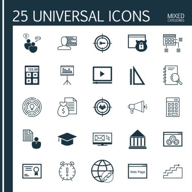 Set Evrensel Simgeler E-posta Pazarlama, Seo Danışmanlık, Web Sitesi Koruma Ve daha fazlası. Üstün Kaliteli Eps10 Vektör İllüstrasyon Web, Mobil ve Infographic Tasarım için.