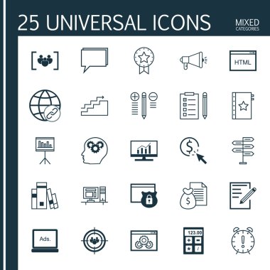 Hedef kitle hedefleme, bağlantı oluşturma, web sitesi koruma ve daha fazlası evrensel simgeler ayarlayın. Üstün Kaliteli Eps10 Vektör İllüstrasyon Web, Mobil ve Infographic Tasarım için.