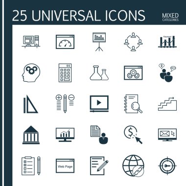 Araştırma, Web Sitesi Optimizasyonu, Takım Çalışması Ve Daha Fazlası Evrensel Simgeler Seti. Üstün Kaliteli Eps10 Vektör İllüstrasyon Web, Mobil ve Infographic Tasarım için.