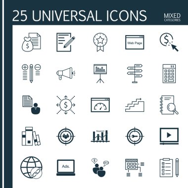 İstatistikler, Bağlantı Oluşturma, Anahtar Kelime Sıralama ve Daha Fazlası Evrensel Simgeler Kümesi. Üstün Kaliteli Eps10 Vektör İllüstrasyon Web, Mobil ve Infographic Tasarım için.