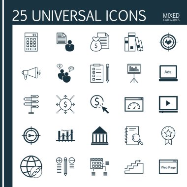 Karar Verme, Görev Listesi, Hedef Kitle Hedefleme ve Daha Fazlası Üzerine Evrensel Simgeler Kümesi. Üstün Kaliteli Eps10 Vektör İllüstrasyon Web, Mobil ve Infographic Tasarım için.