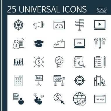 Web Sayfasında Evrensel Simgeler, Yatırım, Grafikler ve Daha Fazlası Ayarlayın. Üstün Kaliteli Eps10 Vektör İllüstrasyon Web, Mobil ve Infographic Tasarım için.